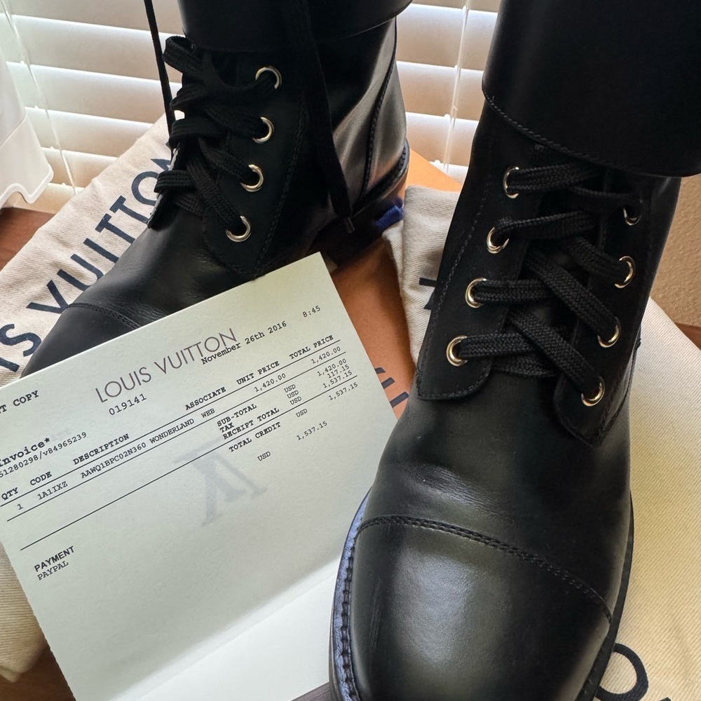 Authentic Louis Vuitton Black Leather Combat Boots women’s Sz 6 - Picture 3 of 14
